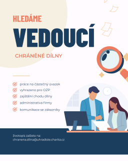 Výběrové řízení VEDOUCÍ CHRÁNĚNÉ DÍLNY